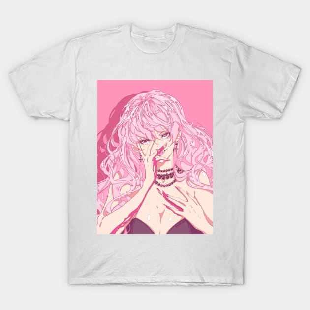 The cute vampire girl with pink hair (pink background) T-Shirt by AnGo